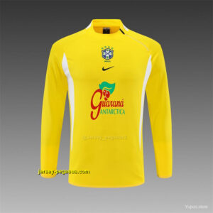 2002 Brazil Yellow Half Zipper Jacket+Long Pants