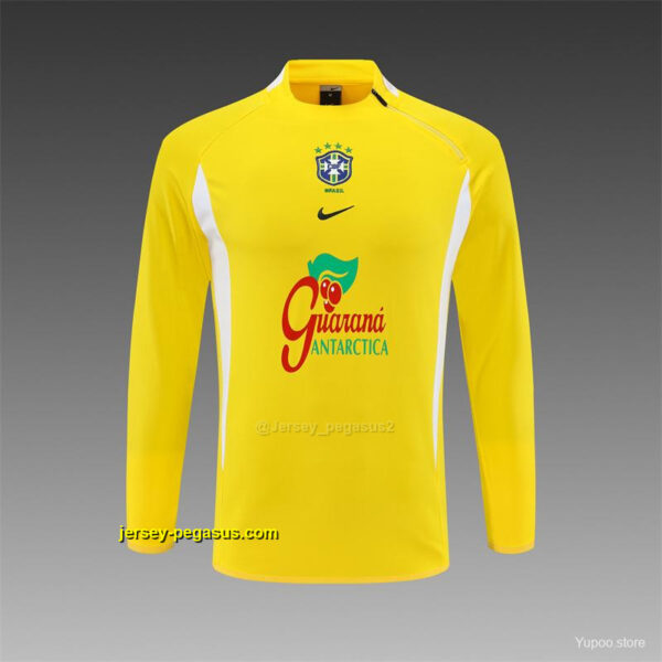2002 Brazil Yellow Half Zipper Jacket+Long Pants