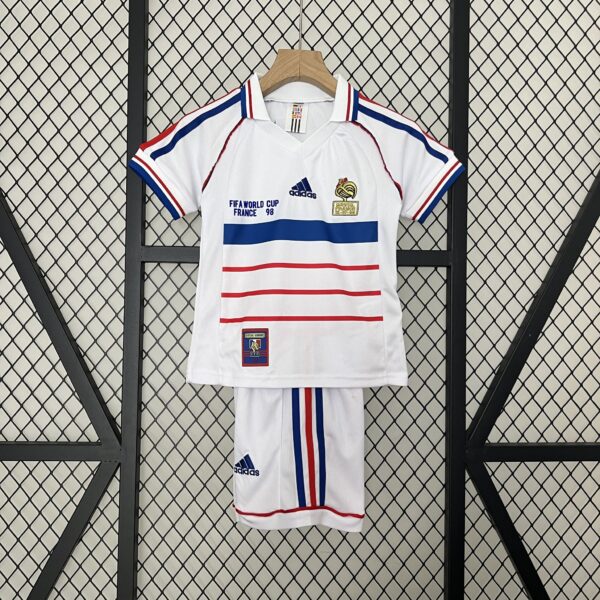 1998 France Away Retro Kid Kits Youth Apparels Sport