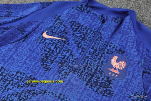 2025 France Royal Blue with Textured Pattern Half Zipper Jacket Tracksuit +Long