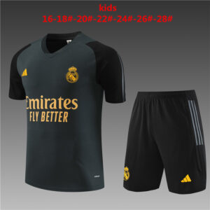 Real Madrid Kids Kits Black Short Traning Suits Soccer Jerseys