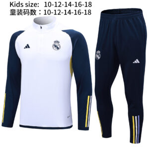 Real Madrid White Kids Kit Long Sleeve Training Suit Cheap Jerseys