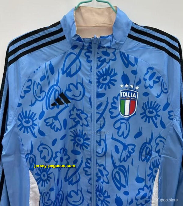 2025 Italy Light BlueBeige with Floral Pattern Reversible Windbreaker