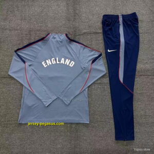 2026 England Grey Half Zipper Jacket Tracksuit + Navy Blue Long Pants (Nike)