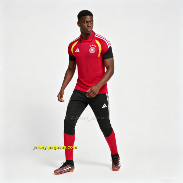 2026 German Red & Black Half-Zip Polo Short Sleeve Tracksuit + Long Pants