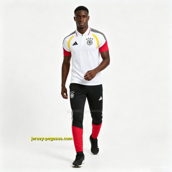 2026 German White & Black Half-Zip Polo Short Sleeve Tracksuit + Long Pants