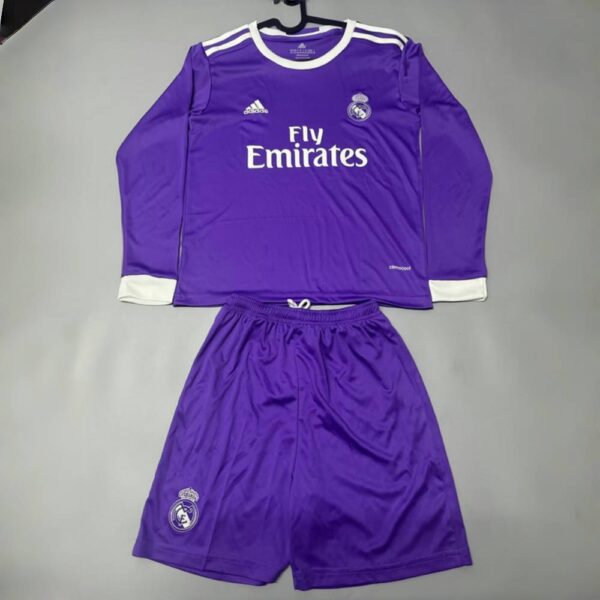 Real Madrid Away Retro Long Sleeve Retro Kid Kits Youth Apparels Soccer AAAAJers