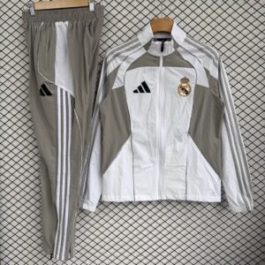 Real Madrid 2025-26 Gray and White Windbreaker Suit