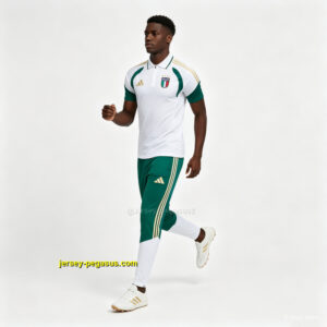 2026 Italy White & Green Half-Zip Polo Short Sleeve Tracksuit + Long Pants