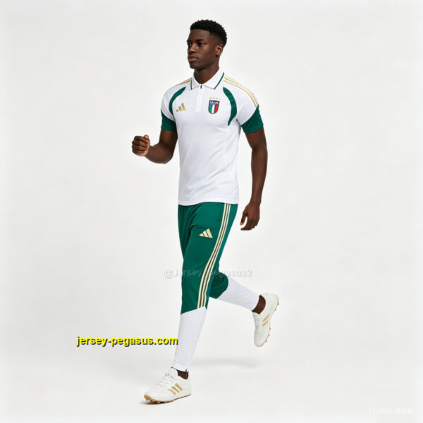 2026 Italy White & Green Half-Zip Polo Short Sleeve Tracksuit + Long Pants