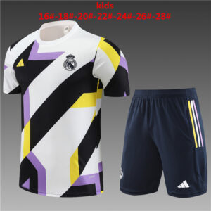 Real Madrid White&Black Kids Kit Training Suits Soccer Jerseys