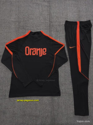 2026 Kids Netherlands Black & Orange Half Zipper Jacket Tracksuit + Long Pants