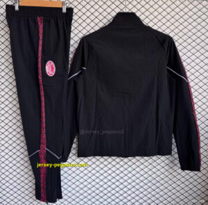 AC Milan Black with Red Full zipper Jacket Tracksuit+ long pants