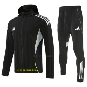 Adidas Black Full Zipper Hooded Jacket Tracksuit + Long Pants
