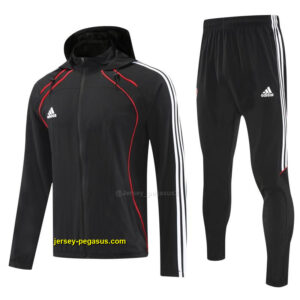 Adidas Black With Red logo Full Zipper Hooded Jacket Tracksuit + Long Pants