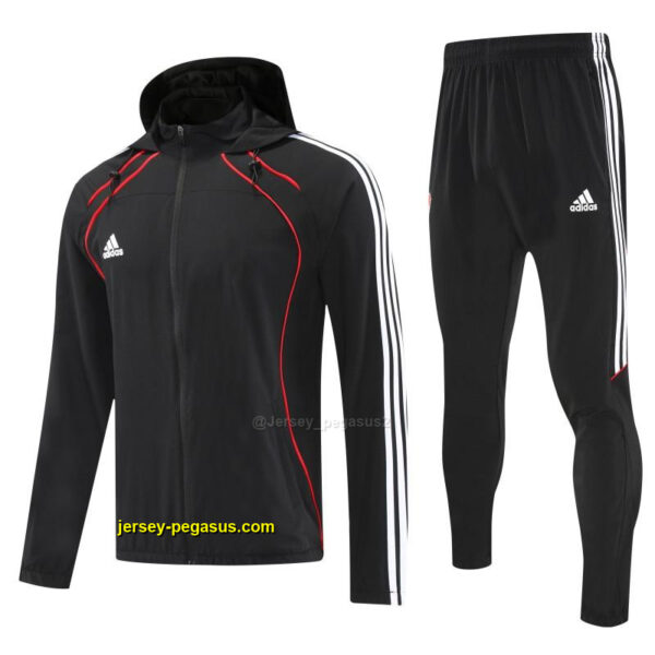 Adidas Black With Red logo Full Zipper Hooded Jacket Tracksuit + Long Pants