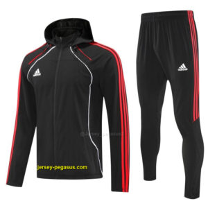 Adidas Black With Red stripes Full Zipper Hooded Jacket Tracksuit + Long Pants