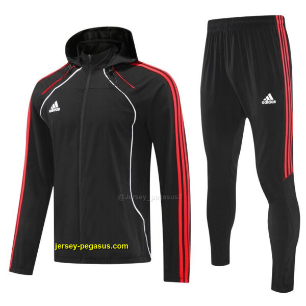 Adidas Black With Red stripes Full Zipper Hooded Jacket Tracksuit + Long Pants
