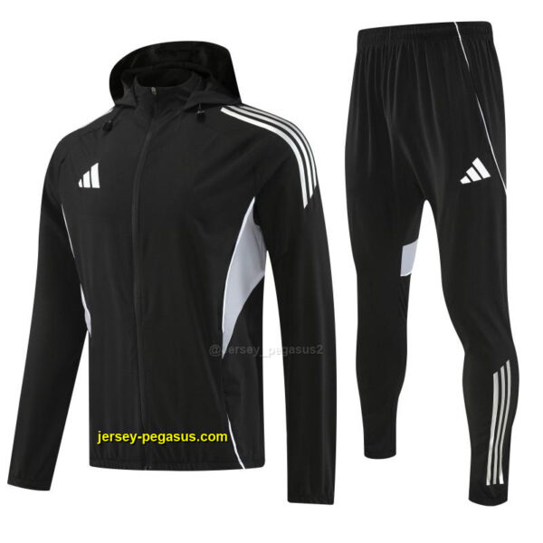 Adidas Black With White logo Full Zipper Hooded Jacket Tracksuit + Long Pants