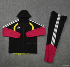 Adidas Black&Red Full Zipper Hooded Windbreaker Jacket Tracksuit + Long Pants