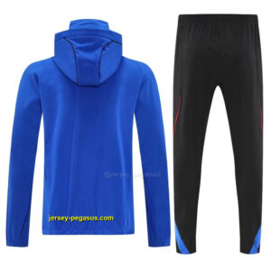 Adidas Blue Full Zipper Hooded Jacket Tracksuit + Black Long Pants