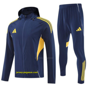 Adidas Navy Blue With Yellow logo Full Zipper Hooded Jacket Tracksuit + Long Pan