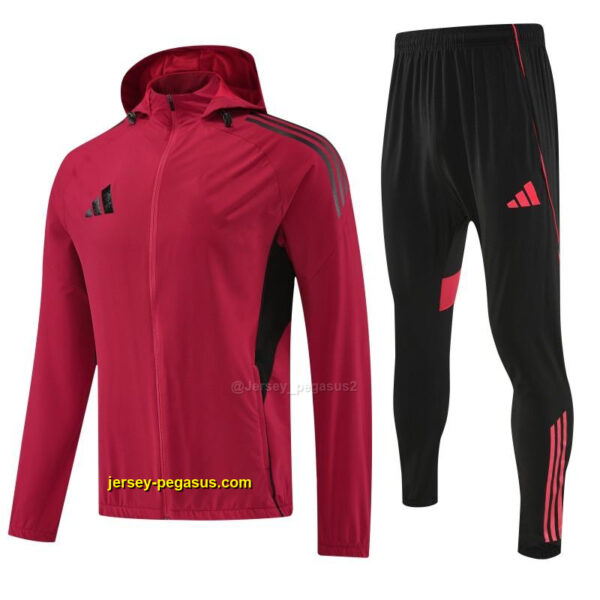 Adidas Red Full Zipper Hooded Jacket Tracksuit +Black Long Pants