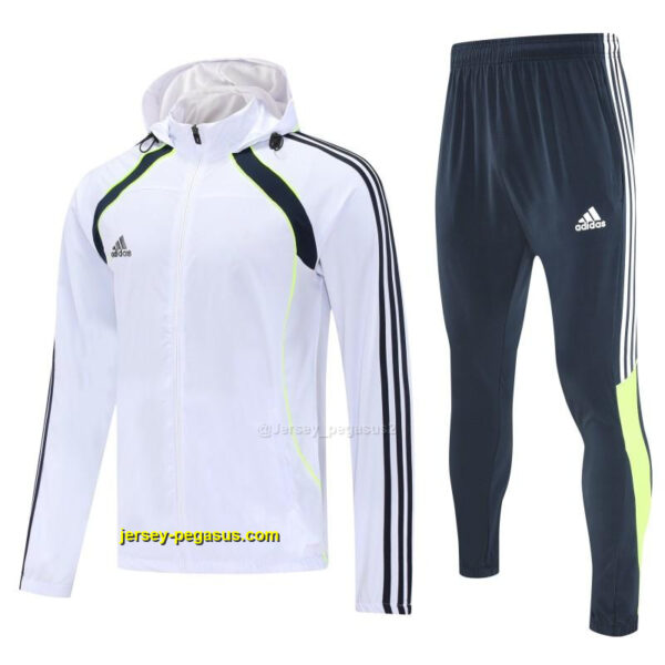 Adidas White Full Zipper Hooded Jacket Tracksuit + Long Pants