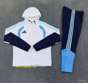 Adidas White&Navy Blue Full Zipper Hooded Windbreaker Jacket Tracksuit + Long Pa