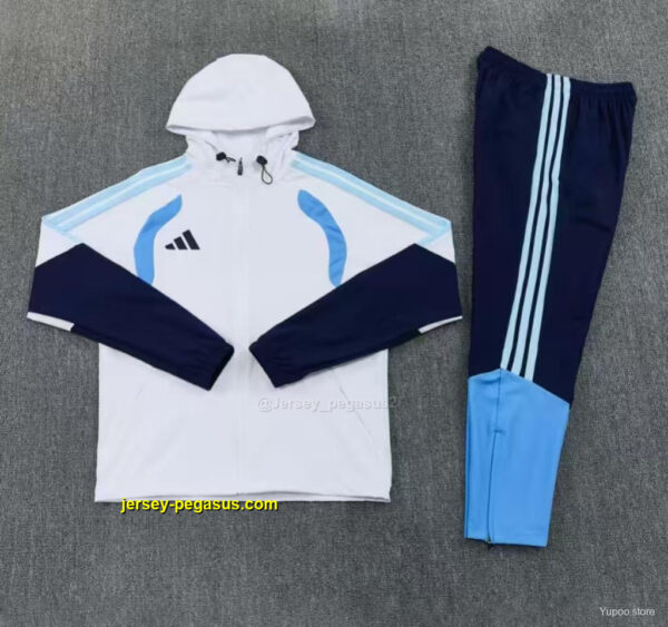 Adidas White&Navy Blue Full Zipper Hooded Windbreaker Jacket Tracksuit + Long Pa