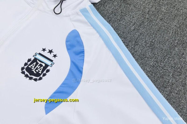 Argentina White Full Zipper Hooded Jacket Tracksuit + Long Pants