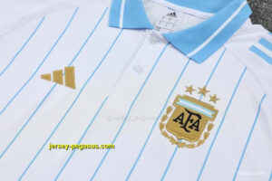 Argentina White Stripes Polo Training Shirt + Navy Blue Long Pants Tracksuit