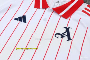 Arsenal White&Red Stripes Polo Training Shirt + Long Pants Tracksuit