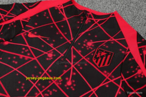 Atletico Madrid Black with Red Geometric Lines Pattern Half Zipper Jacket Tracks