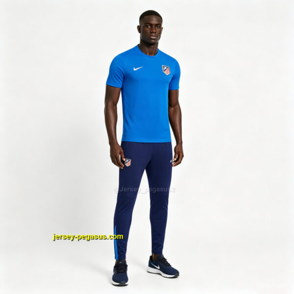 Atlético de Madrid Blue Short Sleeve Tracksuit + Navy Blue Long Pants