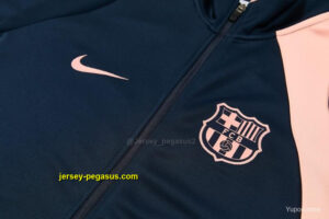 Barcelona Navy Blue & Pink Full Zipper Jacket Tracksuit + Long Pants