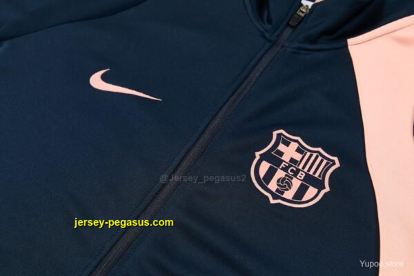 Barcelona Navy Blue & Pink Full Zipper Jacket Tracksuit + Long Pants