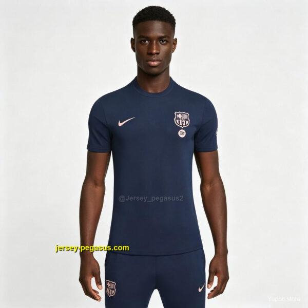 Barcelona Navy Blue Short Sleeve Tracksuit + Long Pants