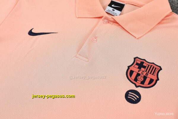 Barcelona Salmon Pink Polo Training Shirt + Navy Blue Long Pants Tracksuit