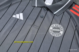 Bayern Munich Grey Stripes Polo Training Shirt + Long Pants Tracksuit
