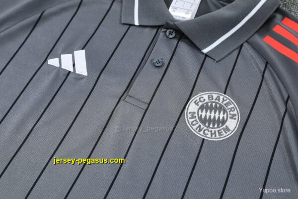 Bayern Munich Grey Stripes Polo Training Shirt + Long Pants Tracksuit
