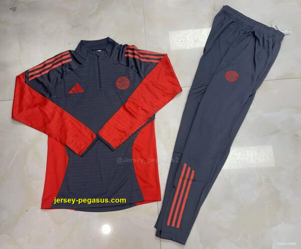 Bayern Munich Grey with Red Color Block Half Zipper Jacket Tracksuit +Long Pants