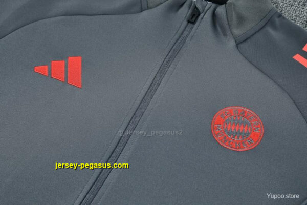 Bayern Munich Grey with Red Sleeves Half Zipper Jacket Tracksuit +Long Pants