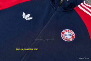 Bayern Munich Navy Blue & Red & White Full Zipper Jacket Tracksuit + Long Pants