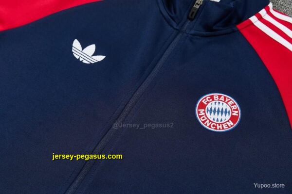 Bayern Munich Navy Blue & Red & White Full Zipper Jacket Tracksuit + Long Pants