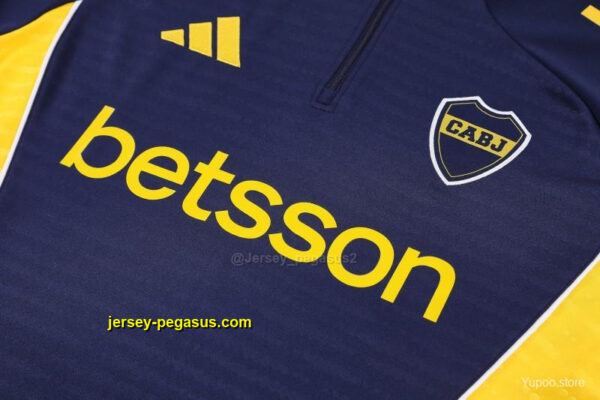 Boca Juniors Navy Blue with Yellow Stripes Half Zipper Jacket Tracksuit +Long Pa