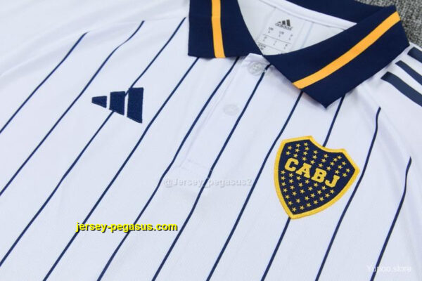 Boca White Stripes Polo Training Shirt + Long Pants Tracksuit