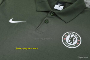 Chelsea Dark Green Polo Training Shirt + Long Pants Tracksuit