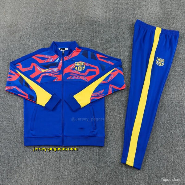 FC Barcelona Blue with Red Full Zipper Jacket Tracksuit + Long Pants