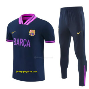 FC Barcelona Navy Blue with Purple Short Sleeve Tracksuit + Long Pants